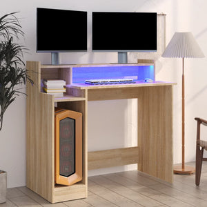 vidaXL Desk with LEDs Sonoma Oak 97x45x90 cm Engineered Wood