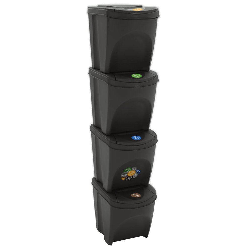 vidaXL Stackable Recycling Bins 4 pcs Grey 100 L Polypropylene