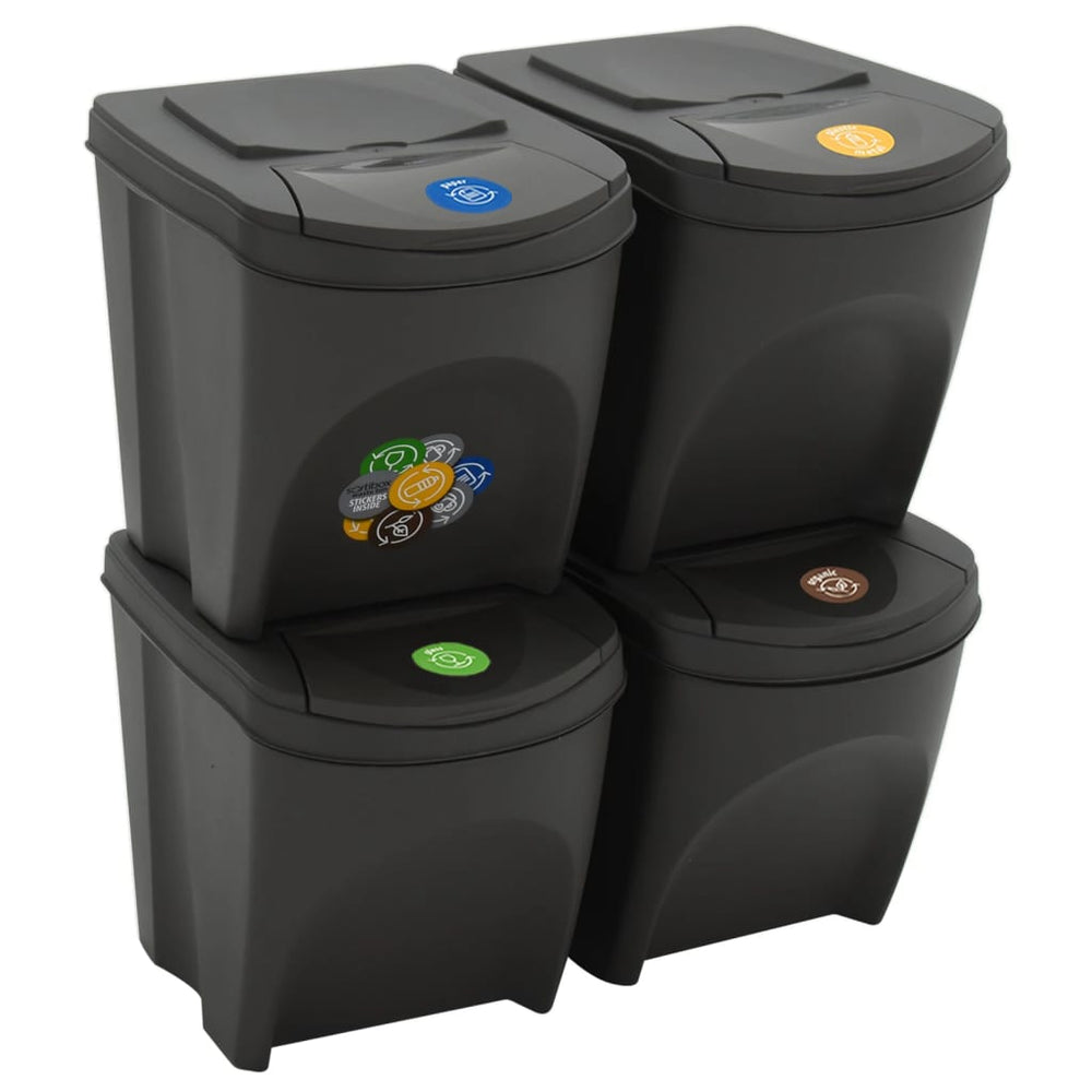 vidaXL Stackable Recycling Bins 4 pcs Grey 100 L Polypropylene