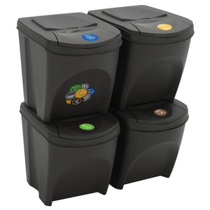 vidaXL Stackable Recycling Bins 4 pcs Grey 100 L Polypropylene