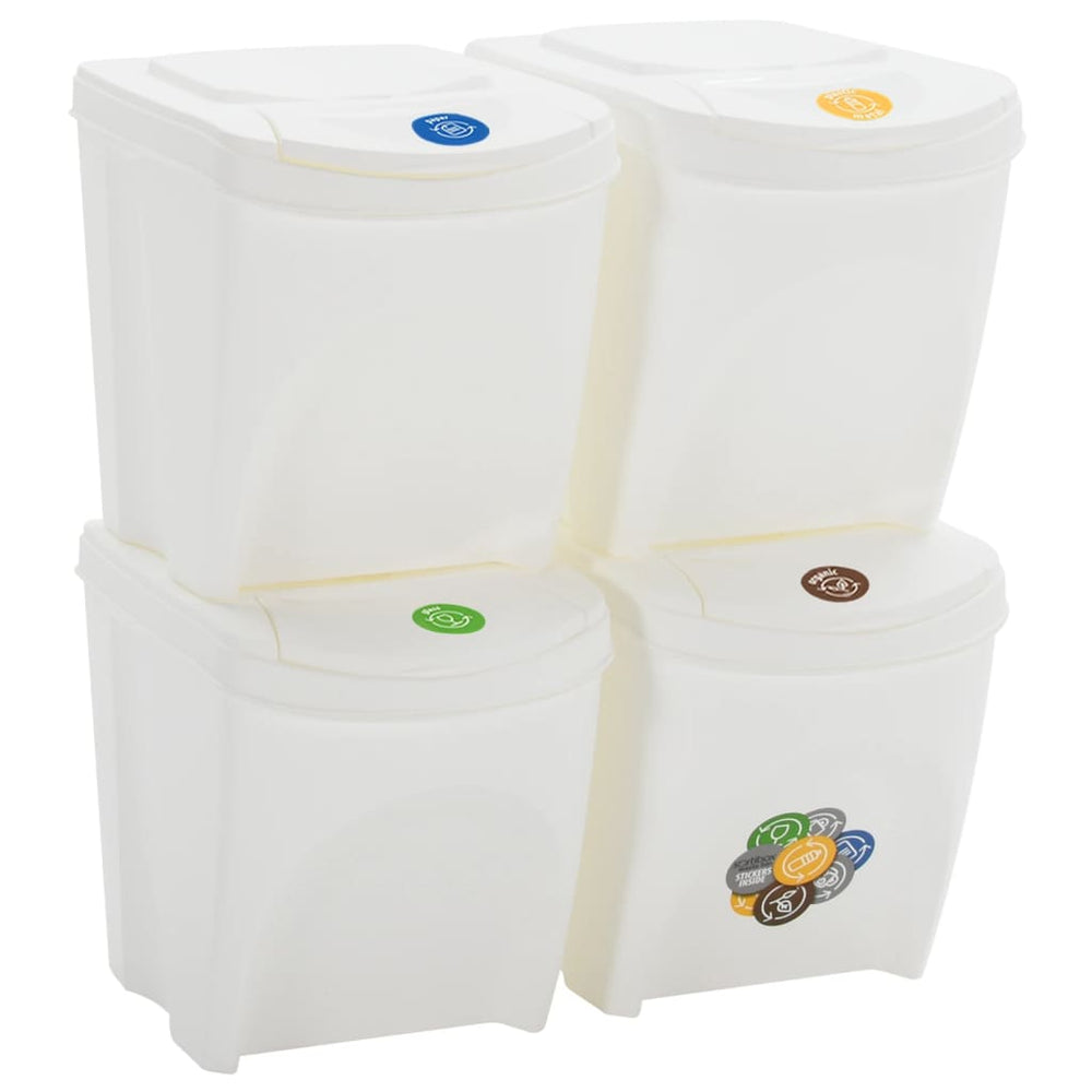 vidaXL Stackable Recycling Bins 4 pcs White 100 L Polypropylene
