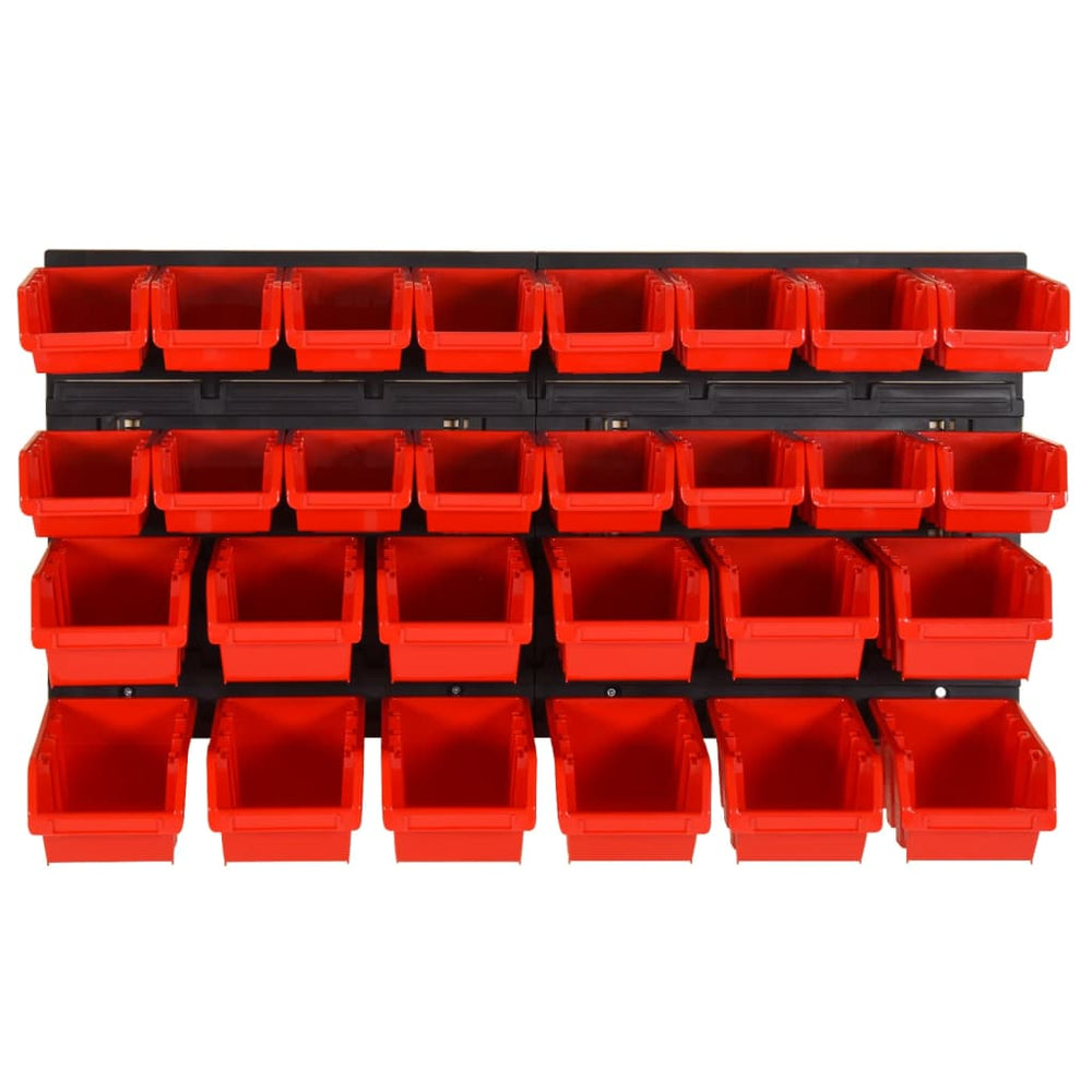 vidaXL 30-piece Stackable Storage Bins Wall Rack Red & Black 77x39cm Polypropylene