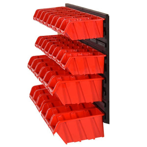 vidaXL 30-piece Stackable Storage Bins Wall Rack Red & Black 77x39cm Polypropylene