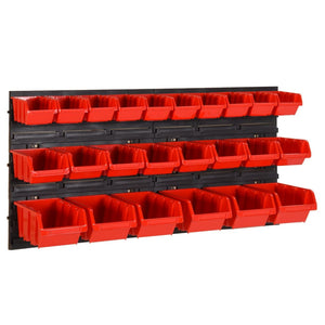 vidaXL 26-piece Wall-Mounted Storage Bin Rack Red & Black 77x39cm Polypropylene