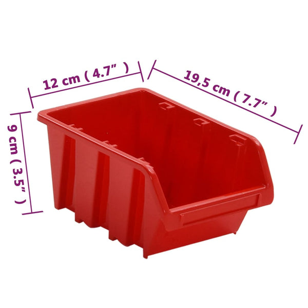vidaXL 26-piece Wall-Mounted Storage Bin Rack Red & Black 77x39cm Polypropylene