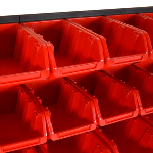 vidaXL 26-piece Wall-Mounted Storage Bin Rack Red & Black 77x39cm Polypropylene