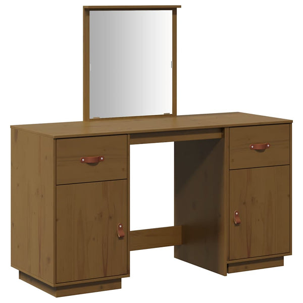 vidaXL Dressing Table Set with Mirror Honey Brown Solid Pine Wood