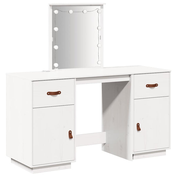 vidaXL Dressing Table Set with LED White Solid Pine Wood