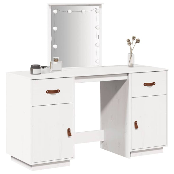 vidaXL Dressing Table Set with LED White Solid Pine Wood