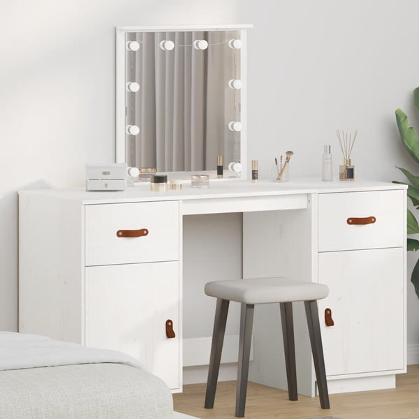 vidaXL Dressing Table Set with LED White Solid Pine Wood