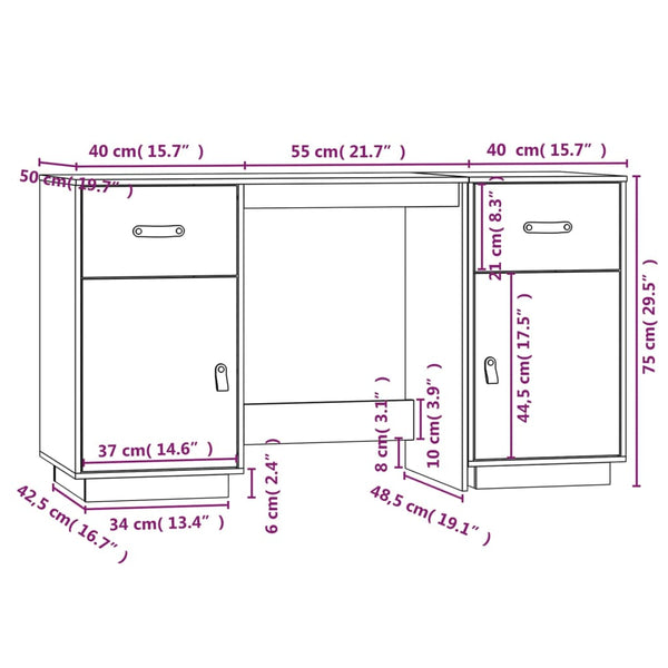 vidaXL Desk with Cabinets 135x50x75 cm Solid Pine Wood