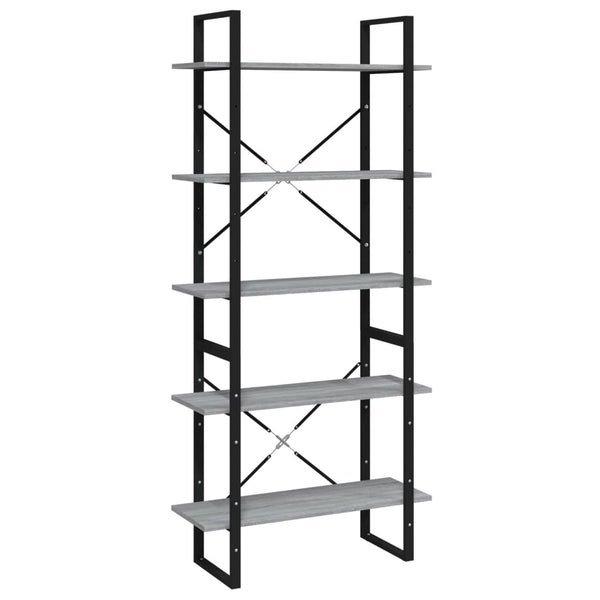 vidaXL Bookcase with 5 Compartments Grey Sonoma Oak 80x30x175 Engineered Wood