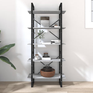 vidaXL Bookcase with 5 Compartments Grey Sonoma Oak 80x30x175 Engineered Wood