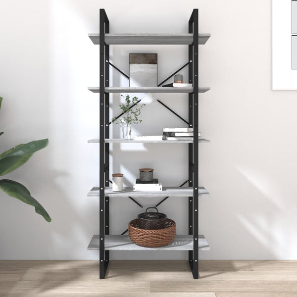 vidaXL Bookcase with 5 Compartments Grey Sonoma Oak 80x30x175 Engineered Wood