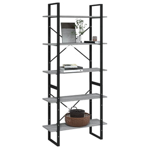 vidaXL Bookcase with 5 Compartments Grey Sonoma Oak 80x30x175 Engineered Wood