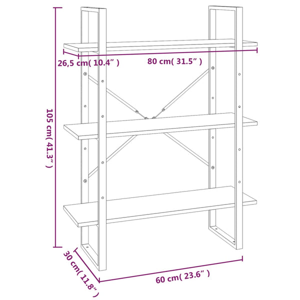 vidaXL Bookcase with 5 Compartments Grey Sonoma Oak 80x30x175 Engineered Wood