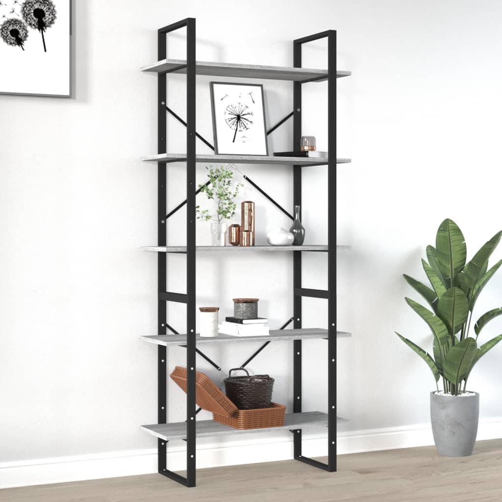 vidaXL Bookcase with 5 Compartments Grey Sonoma Oak 80x30x175 Engineered Wood