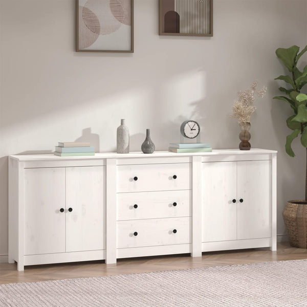 vidaXL Sideboard White 210x35x80 cm Solid Pine Wood