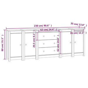vidaXL Sideboard 230x35x80 cm Solid Pine Wood