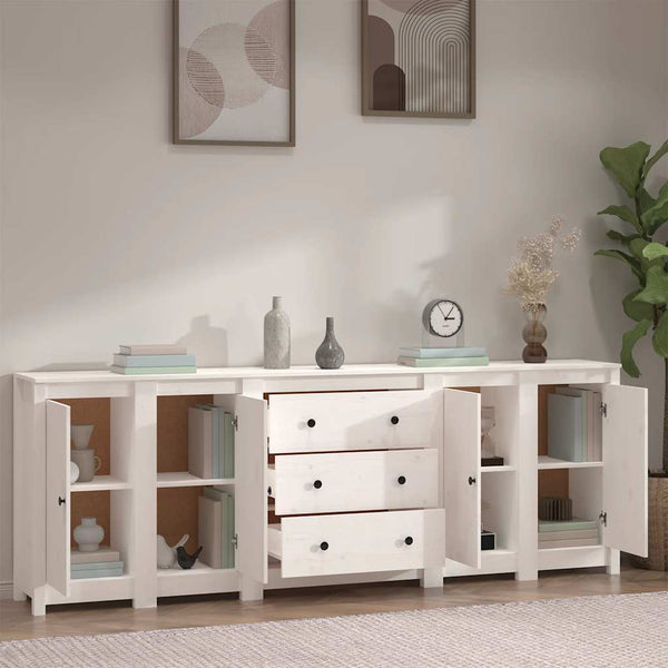 vidaXL Sideboard White 230x35x80 cm Solid Pine Wood