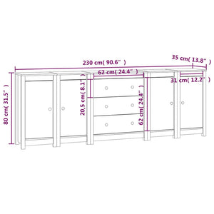 vidaXL Sideboard White 230x35x80 cm Solid Pine Wood