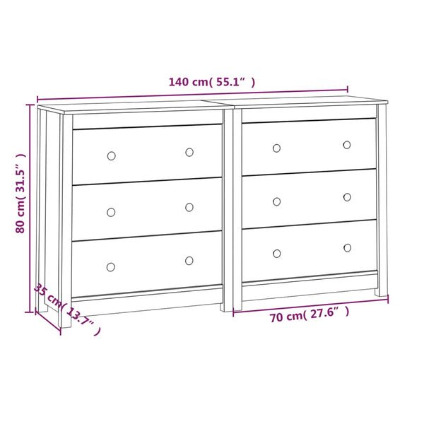 vidaXL Sideboard White 140x35x80 cm Solid Pine Wood