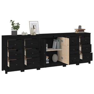 vidaXL Sideboard Black 230x35x80 cm Solid Pine Wood