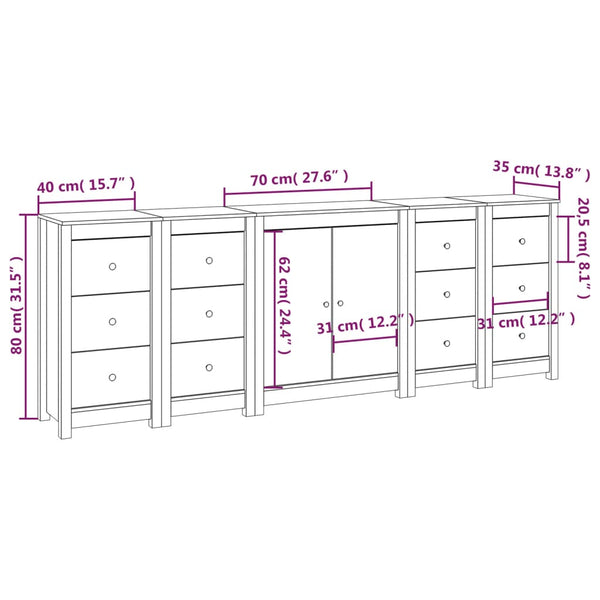 vidaXL Sideboard Black 230x35x80 cm Solid Pine Wood