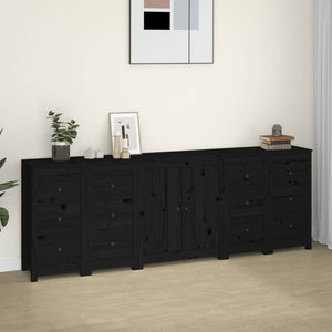 vidaXL Sideboard Black 230x35x80 cm Solid Pine Wood