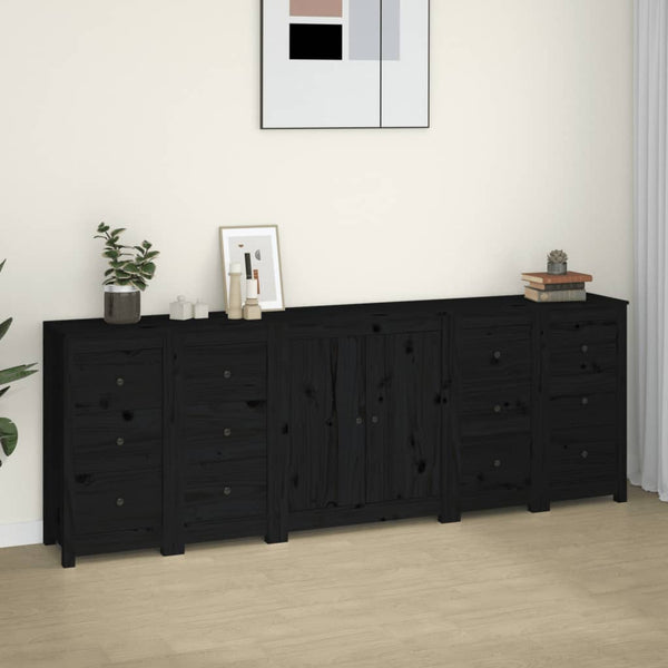 vidaXL Sideboard Black 230x35x80 cm Solid Pine Wood