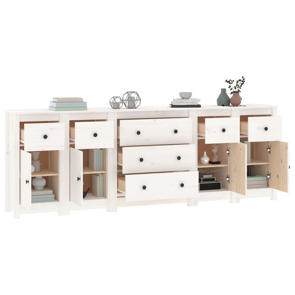 vidaXL Sideboard White 230x35x80 cm Solid Pine Wood