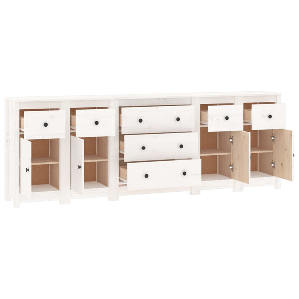 vidaXL Sideboard White 230x35x80 cm Solid Pine Wood