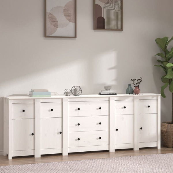 vidaXL Sideboard White 230x35x80 cm Solid Pine Wood