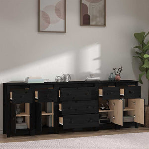vidaXL Sideboard Black 230x35x80 cm Solid Pine Wood