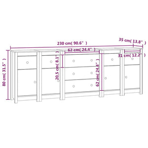 vidaXL Sideboard Black 230x35x80 cm Solid Pine Wood