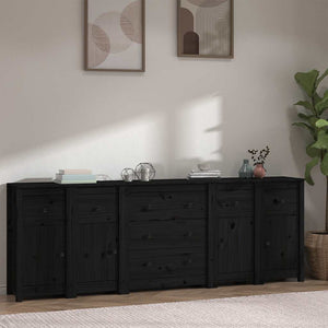 vidaXL Sideboard Black 230x35x80 cm Solid Pine Wood