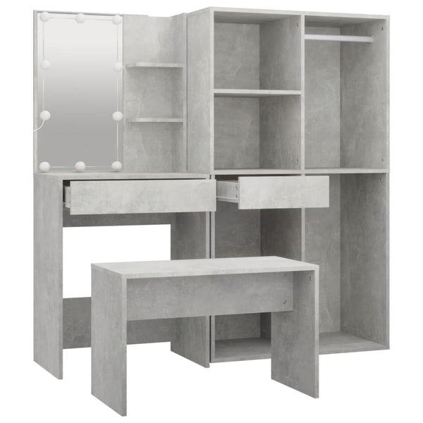 vidaXL Dressing Table Set with LED Concrete Grey Engineered Wood