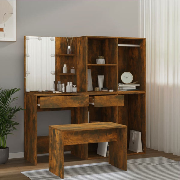 vidaXL Dressing Table Set with LED Smoked Oak Engineered Wood