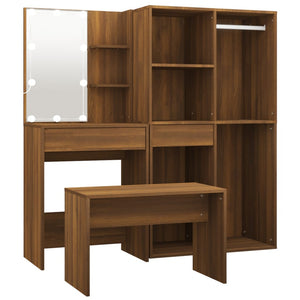 vidaXL Dressing Table Set with LED Brown Oak-Effect Engineered Wood