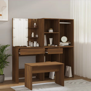 vidaXL Dressing Table Set with LED Brown Oak-Effect Engineered Wood