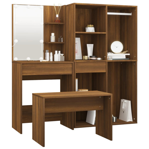 vidaXL Dressing Table Set with LED Brown Oak-Effect Engineered Wood