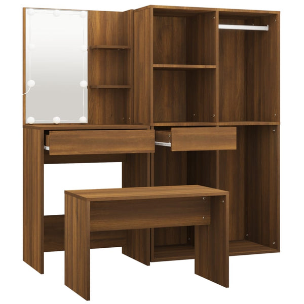 vidaXL Dressing Table Set with LED Brown Oak-Effect Engineered Wood