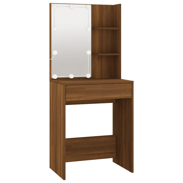 vidaXL Dressing Table Set with LED Brown Oak-Effect Engineered Wood