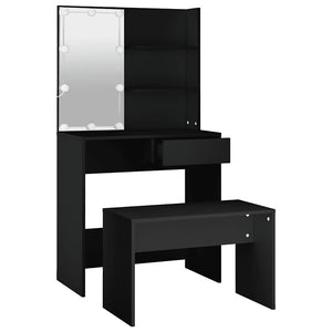 vidaXL Dressing Table Set with LED Black Engineered Wood