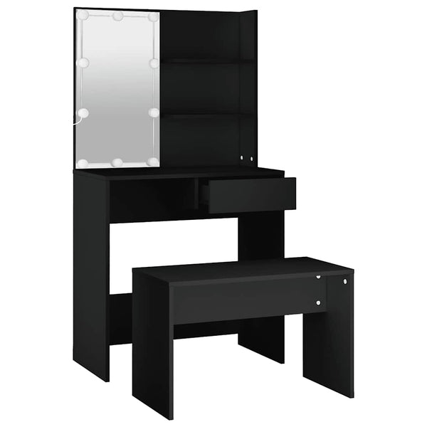 vidaXL Dressing Table Set with LED Black Engineered Wood