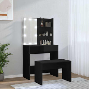 vidaXL Dressing Table Set with LED Black Engineered Wood