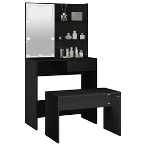 vidaXL Dressing Table Set with LED Black Engineered Wood