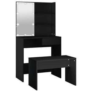 vidaXL Dressing Table Set with LED Black Engineered Wood