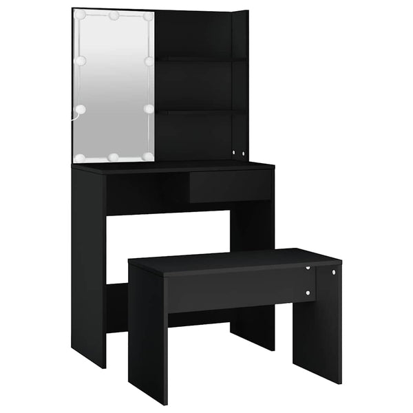 vidaXL Dressing Table Set with LED Black Engineered Wood