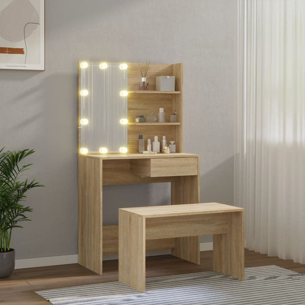 vidaXL Dressing Table Set with LED Sonoma Oak Engineered Wood